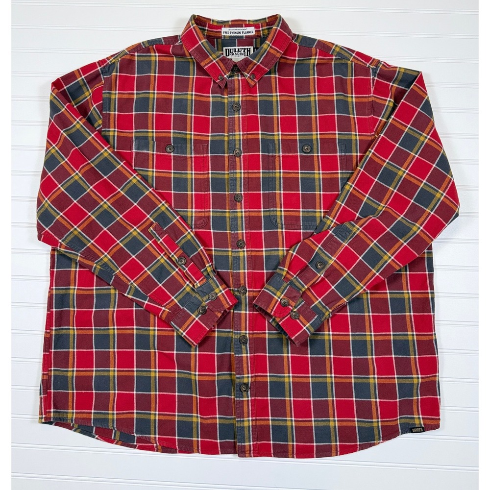 Duluth Free Swingin‎ Flannel Shirt 2XL Tall Plaid Button Up Workwear
